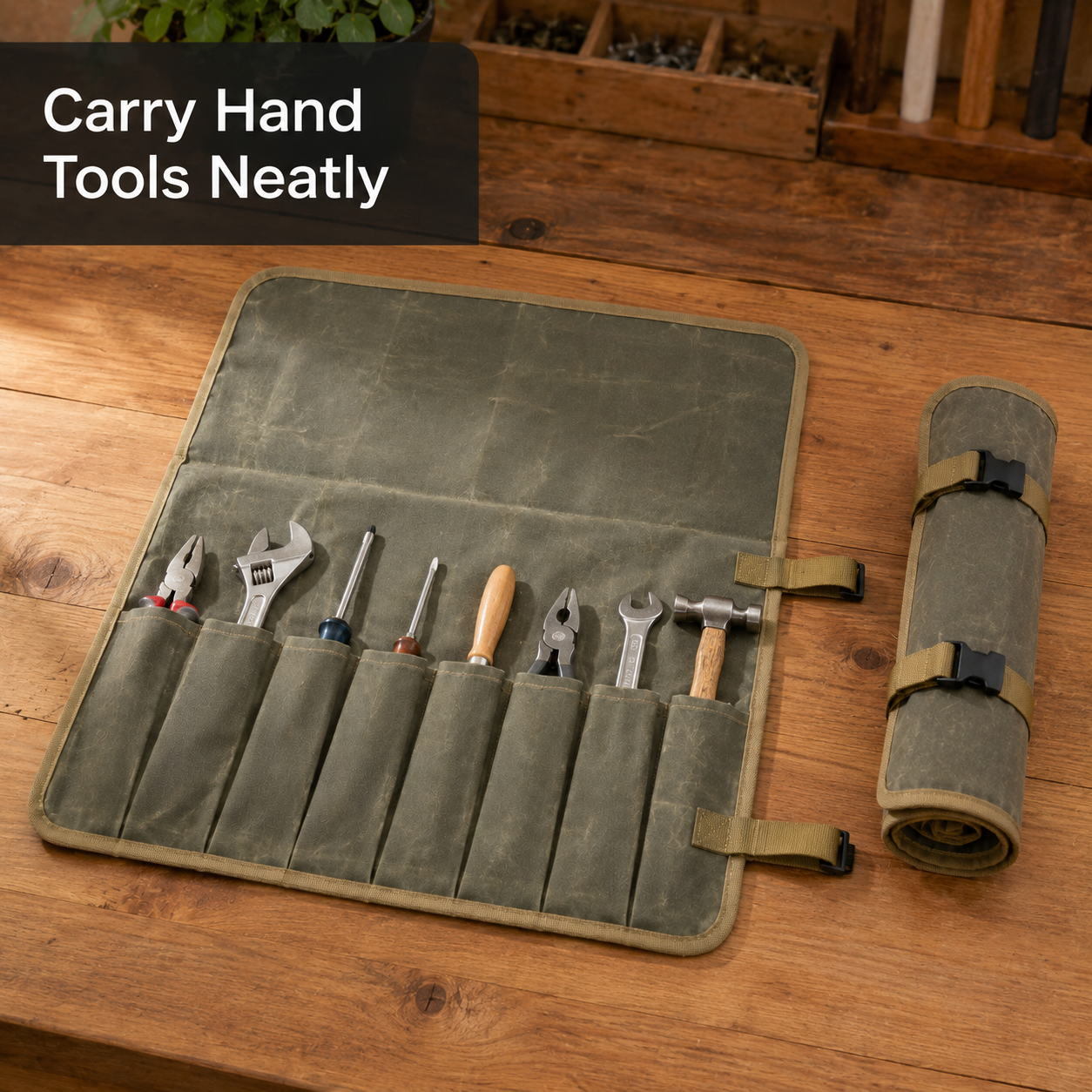Waxed Canvas 8-Pocket Tool Roll