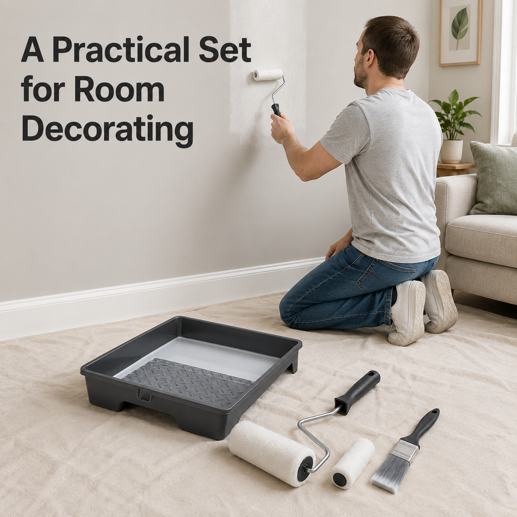 4-Piece Paint Roller Tray and Brush Set