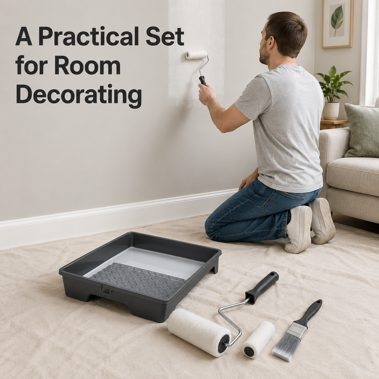 4-Piece Paint Roller Tray and Brush Set